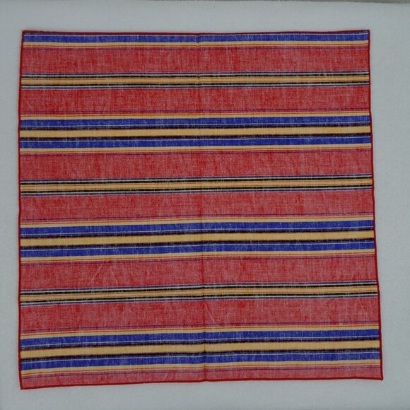 Striped Napkins Set of 4 Vintage Red Blue Yellow Stripe 17" x 17" Square NEW - Picture 4 of 4